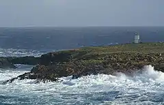 The channel between Holm of Skaw and Inner Flaess, on the left, often used as a short cut by boats