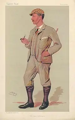 Caricature of golfer Horace Hutchinson by Leslie Ward on 19 July 1890