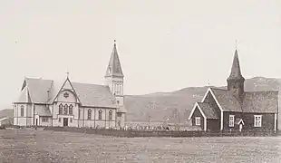 Old and new Horg churches side by side