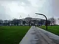 A view of the stadium from the surrounding West Park