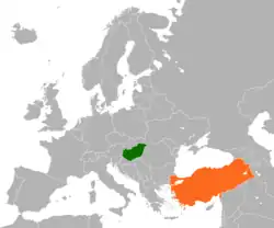 Map indicating locations of Hungary and Turkey