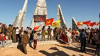 IFB members in the ceremony and burial of Ayşe Deniz Karacagil of MLKP in Kobanê.