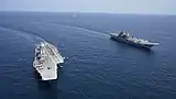 Vikrant performing manoeuvres with Vikramaditya.