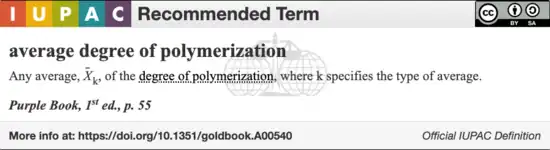 IUPAC definition for average degree of polymerization in polymer chemistry