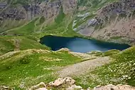 Ibón de Sabocos, in the Tena Valley, Spain. "Ibón" is the local word in Aragonese for glacial lakes.