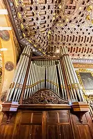 Rear view of the pipe organ.