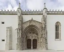 Main entrance to the Gothic-Manueline Monastery of Jesus of Setúbal.