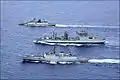 INS Shakti, JS Fuyuzuki and JS Ise during Malabar 2018.