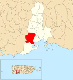 Location of Indios within the municipality of Guayanilla shown in red