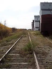 The Inglis Grain Elevators as seen from the railway tracks