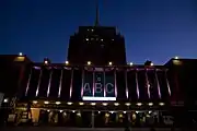 City Hall illuminated for breast cancer prevention month.