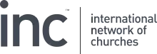 Lowercase letters I N C and International Network of Churches in black text logo