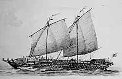 19th century illustration of a lanong, the main warships used by the Iranun and Banguingui people