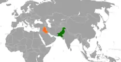 Map indicating locations of Pakistan and Iraq