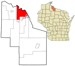 Location in Iron County and the state of Wisconsin.