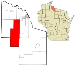 Location in Iron County and the state of Wisconsin.