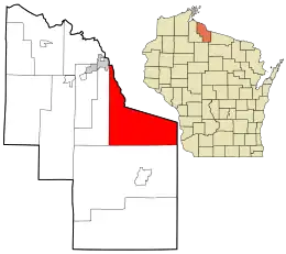 Location in Iron County and the state of Wisconsin.