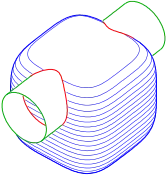 Intersection of 
  
    
      
        
          x
          
            4
          
        
        +
        
          y
          
            4
          
        
        +
        
          z
          
            4
          
        
        =
        1
      
    
    {\displaystyle x^{4}+y^{4}+z^{4}=1}
  
 with cylinder: two parts