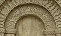 Oriental stylistic influence on the first arc of the gate of the church, Aulnay-de-Saintonge, mid 12th century.