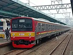 JR East series 205 ex Musashino line number 205-29F stops at Manggarai Station towards Jatinegara via Tanah Abang—Kampung Bandan—Kemayoran