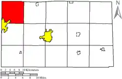 Location of Jackson Township (red) in Seneca County, adjacent to the city of Fostoria (yellow).