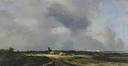 painting of a city in the distance under a big sky