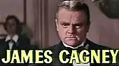 face shot of Cagney with short hair parted slightly off center