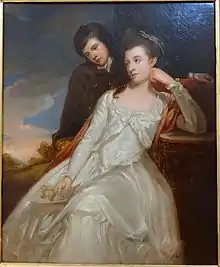 Jane, Duchess of Gordon, with her son George Gordon, Marquess of Huntly, the future 5th Duke of Gordon. The disastrous consequences of the accident in Edinburgh some years ago are hidden by a document which Jane holds in her right hand.