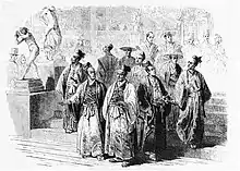 The members of the First Japanese Embassy to Europe (1862) visiting the 1862 International Exhibition in London, from the Illustrated London News