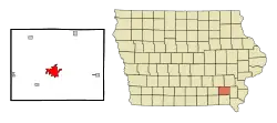 Location of Fairfield within Jefferson County and Iowa