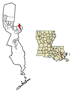 Location of Gretna in Jefferson Parish, Louisiana.