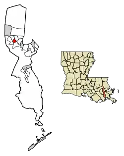 Location of Harahan in Jefferson Parish, Louisiana.