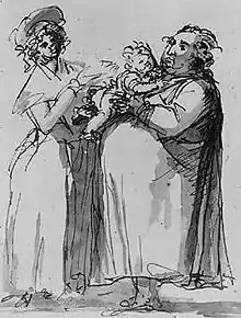 Self-portrait with his common-law wife Anna-Rella Hellström and their son Gustav, wash drawing, 1793