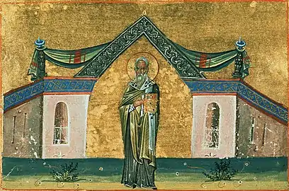 Saint John the Wonderworker, Bishop of Polybotum (Menologion of Basil II, 10th century).