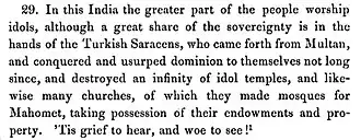 Jordanus, on the destructions of the "Turkish Saracens" in India (Mirabilia Descripta, written in 1329–1338).