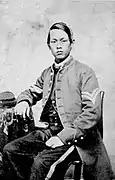 Joseph Pierce, soldier who served in North during American Civil War..mw-parser-output cite.citation{font-style:inherit;word-wrap:break-word}.mw-parser-output .citation q{quotes:"\"""\"""'""'"}.mw-parser-output .citation:target{background-color:rgba(0,127,255,0.133)}.mw-parser-output .id-lock-free a,.mw-parser-output .citation .cs1-lock-free a{background:url("//upload.wikimedia.org/wikipedia/commons/6/65/Lock-green.svg")right 0.1em center/9px no-repeat}.mw-parser-output .id-lock-limited a,.mw-parser-output .id-lock-registration a,.mw-parser-output .citation .cs1-lock-limited a,.mw-parser-output .citation .cs1-lock-registration a{background:url("//upload.wikimedia.org/wikipedia/commons/d/d6/Lock-gray-alt-2.svg")right 0.1em center/9px no-repeat}.mw-parser-output .id-lock-subscription a,.mw-parser-output .citation .cs1-lock-subscription a{background:url("//upload.wikimedia.org/wikipedia/commons/a/aa/Lock-red-alt-2.svg")right 0.1em center/9px no-repeat}.mw-parser-output .cs1-ws-icon a{background:url("//upload.wikimedia.org/wikipedia/commons/4/4c/Wikisource-logo.svg")right 0.1em center/12px no-repeat}.mw-parser-output .cs1-code{color:inherit;background:inherit;border:none;padding:inherit}.mw-parser-output .cs1-hidden-error{display:none;color:#d33}.mw-parser-output .cs1-visible-error{color:#d33}.mw-parser-output .cs1-maint{display:none;color:#3a3;margin-left:0.3em}.mw-parser-output .cs1-format{font-size:95%}.mw-parser-output .cs1-kern-left{padding-left:0.2em}.mw-parser-output .cs1-kern-right{padding-right:0.2em}.mw-parser-output .citation .mw-selflink{font-weight:inherit}"Soldiers Biographies, Page 3". Gettysburg National Military Park. National Park Service. Retrieved 16 January 2011..mw-parser-output cite.citation{font-style:inherit;word-wrap:break-word}.mw-parser-output .citation q{quotes:"\"""\"""'""'"}.mw-parser-output .citation:target{background-color:rgba(0,127,255,0.133)}.mw-parser-output .id-lock-free a,.mw-parser-output .citation .cs1-lock-free a{background:url("//upload.wikimedia.org/wikipedia/commons/6/65/Lock-green.svg")right 0.1em center/9px no-repeat}.mw-parser-output .id-lock-limited a,.mw-parser-output .id-lock-registration a,.mw-parser-output .citation .cs1-lock-limited a,.mw-parser-output .citation .cs1-lock-registration a{background:url("//upload.wikimedia.org/wikipedia/commons/d/d6/Lock-gray-alt-2.svg")right 0.1em center/9px no-repeat}.mw-parser-output .id-lock-subscription a,.mw-parser-output .citation .cs1-lock-subscription a{background:url("//upload.wikimedia.org/wikipedia/commons/a/aa/Lock-red-alt-2.svg")right 0.1em center/9px no-repeat}.mw-parser-output .cs1-ws-icon a{background:url("//upload.wikimedia.org/wikipedia/commons/4/4c/Wikisource-logo.svg")right 0.1em center/12px no-repeat}.mw-parser-output .cs1-code{color:inherit;background:inherit;border:none;padding:inherit}.mw-parser-output .cs1-hidden-error{display:none;color:#d33}.mw-parser-output .cs1-visible-error{color:#d33}.mw-parser-output .cs1-maint{display:none;color:#3a3;margin-left:0.3em}.mw-parser-output .cs1-format{font-size:95%}.mw-parser-output .cs1-kern-left{padding-left:0.2em}.mw-parser-output .cs1-kern-right{padding-right:0.2em}.mw-parser-output .citation .mw-selflink{font-weight:inherit}"Civil War". United States Army. Archived from the original on 24 June 2011. Retrieved 16 January 2011. to Gettysburg to Lee's surrender at Appomattox Court House..mw-parser-output cite.citation{font-style:inherit;word-wrap:break-word}.mw-parser-output .citation q{quotes:"\"""\"""'""'"}.mw-parser-output .citation:target{background-color:rgba(0,127,255,0.133)}.mw-parser-output .id-lock-free a,.mw-parser-output .citation .cs1-lock-free a{background:url("//upload.wikimedia.org/wikipedia/commons/6/65/Lock-green.svg")right 0.1em center/9px no-repeat}.mw-parser-output .id-lock-limited a,.mw-parser-output .id-lock-registration a,.mw-parser-output .citation .cs1-lock-limited a,.mw-parser-output .citation .cs1-lock-registration a{background:url("//upload.wikimedia.org/wikipedia/commons/d/d6/Lock-gray-alt-2.svg")right 0.1em center/9px no-repeat}.mw-parser-output .id-lock-subscription a,.mw-parser-output .citation .cs1-lock-subscription a{background:url("//upload.wikimedia.org/wikipedia/commons/a/aa/Lock-red-alt-2.svg")right 0.1em center/9px no-repeat}.mw-parser-output .cs1-ws-icon a{background:url("//upload.wikimedia.org/wikipedia/commons/4/4c/Wikisource-logo.svg")right 0.1em center/12px no-repeat}.mw-parser-output .cs1-code{color:inherit;background:inherit;border:none;padding:inherit}.mw-parser-output .cs1-hidden-error{display:none;color:#d33}.mw-parser-output .cs1-visible-error{color:#d33}.mw-parser-output .cs1-maint{display:none;color:#3a3;margin-left:0.3em}.mw-parser-output .cs1-format{font-size:95%}.mw-parser-output .cs1-kern-left{padding-left:0.2em}.mw-parser-output .cs1-kern-right{padding-right:0.2em}.mw-parser-output .citation .mw-selflink{font-weight:inherit}Daniel Saxton (2008). "Appomattox Court House" (PDF). State of the Parks. National Parks Conservation Association. Archived from the original (PDF) on 28 September 2011. Retrieved 16 January 2011. Pierce achieved the highest rank of any Chinese American to serve in the Union Army, reaching the rank of corporal..mw-parser-output cite.citation{font-style:inherit;word-wrap:break-word}.mw-parser-output .citation q{quotes:"\"""\"""'""'"}.mw-parser-output .citation:target{background-color:rgba(0,127,255,0.133)}.mw-parser-output .id-lock-free a,.mw-parser-output .citation .cs1-lock-free a{background:url("//upload.wikimedia.org/wikipedia/commons/6/65/Lock-green.svg")right 0.1em center/9px no-repeat}.mw-parser-output .id-lock-limited a,.mw-parser-output .id-lock-registration a,.mw-parser-output .citation .cs1-lock-limited a,.mw-parser-output .citation .cs1-lock-registration a{background:url("//upload.wikimedia.org/wikipedia/commons/d/d6/Lock-gray-alt-2.svg")right 0.1em center/9px no-repeat}.mw-parser-output .id-lock-subscription a,.mw-parser-output .citation .cs1-lock-subscription a{background:url("//upload.wikimedia.org/wikipedia/commons/a/aa/Lock-red-alt-2.svg")right 0.1em center/9px no-repeat}.mw-parser-output .cs1-ws-icon a{background:url("//upload.wikimedia.org/wikipedia/commons/4/4c/Wikisource-logo.svg")right 0.1em center/12px no-repeat}.mw-parser-output .cs1-code{color:inherit;background:inherit;border:none;padding:inherit}.mw-parser-output .cs1-hidden-error{display:none;color:#d33}.mw-parser-output .cs1-visible-error{color:#d33}.mw-parser-output .cs1-maint{display:none;color:#3a3;margin-left:0.3em}.mw-parser-output .cs1-format{font-size:95%}.mw-parser-output .cs1-kern-left{padding-left:0.2em}.mw-parser-output .cs1-kern-right{padding-right:0.2em}.mw-parser-output .citation .mw-selflink{font-weight:inherit}Stephen Heidler, David; Jeanne T. Heidler; David J. Coles (2002). Encyclopedia of the American Civil War: a political, social, and military history. W. W. Norton & Company. p. 434. ISBN 978-0-393-04758-5. Retrieved 16 January 2011. Pierce's picture hangs in the Gettysburg Museum..mw-parser-output cite.citation{font-style:inherit;word-wrap:break-word}.mw-parser-output .citation q{quotes:"\"""\"""'""'"}.mw-parser-output .citation:target{background-color:rgba(0,127,255,0.133)}.mw-parser-output .id-lock-free a,.mw-parser-output .citation .cs1-lock-free a{background:url("//upload.wikimedia.org/wikipedia/commons/6/65/Lock-green.svg")right 0.1em center/9px no-repeat}.mw-parser-output .id-lock-limited a,.mw-parser-output .id-lock-registration a,.mw-parser-output .citation .cs1-lock-limited a,.mw-parser-output .citation .cs1-lock-registration a{background:url("//upload.wikimedia.org/wikipedia/commons/d/d6/Lock-gray-alt-2.svg")right 0.1em center/9px no-repeat}.mw-parser-output .id-lock-subscription a,.mw-parser-output .citation .cs1-lock-subscription a{background:url("//upload.wikimedia.org/wikipedia/commons/a/aa/Lock-red-alt-2.svg")right 0.1em center/9px no-repeat}.mw-parser-output .cs1-ws-icon a{background:url("//upload.wikimedia.org/wikipedia/commons/4/4c/Wikisource-logo.svg")right 0.1em center/12px no-repeat}.mw-parser-output .cs1-code{color:inherit;background:inherit;border:none;padding:inherit}.mw-parser-output .cs1-hidden-error{display:none;color:#d33}.mw-parser-output .cs1-visible-error{color:#d33}.mw-parser-output .cs1-maint{display:none;color:#3a3;margin-left:0.3em}.mw-parser-output .cs1-format{font-size:95%}.mw-parser-output .cs1-kern-left{padding-left:0.2em}.mw-parser-output .cs1-kern-right{padding-right:0.2em}.mw-parser-output .citation .mw-selflink{font-weight:inherit}"Joseph Pierce". Retrieved 16 January 2011.