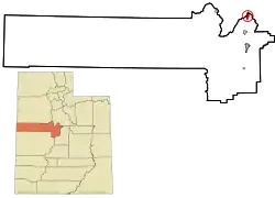 Location of Rocky Ridge within Juab County and the state of Utah