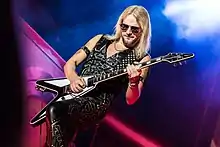 Judas Priest guitarist Richie Faulkner has his own line of custom Flying Vs manufactured by Gibson subsidiary Epiphone