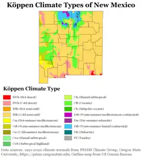 Image 40Köppen climate types of New Mexico, using 1991–2020 climate normals (from New Mexico)