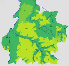 Elevation map of South Limburg, "U" is the Plateau of Ubachsberg