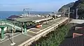 View of platforms and sea from adjacent building