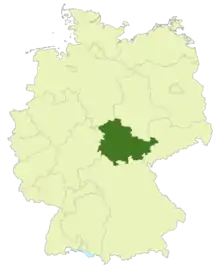 Map of Germany with the location of Thuringia highlighted