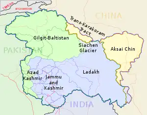 Map of the Jammu and Kashmir and its various regions.