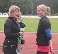 TV presenter (and former heptathlete) Kateřina Nekolná interviewing Eliška Klučinová for ČT4 channel. Klučinová equalled 22 years old Czech record in heptathlon at this competition.