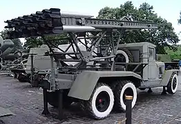 Soviet Katyusha rocket launcher on truck used in World War II