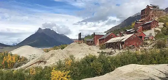 Donoho Peak (left) with historic Kennecott Mill site