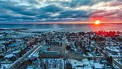 Looking east to the Kewaunee harbor and Lake Michigan