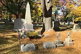 Gravestones of the Frederick Barnett Kilmer family and the cenotaph for his son, Joyce Kilmer