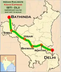 Kisan Express (Delhi–Bathinda) route map