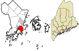 Location in Knox County and the state of Maine.